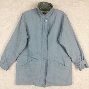 London‎ Fog Womens Coat  Lightweight Blue Zip Front Collared Pockets Long L